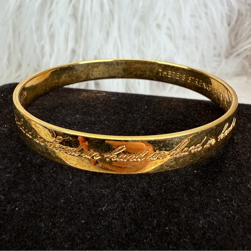 Kate Spade “Hand and Hand” inscribed Goldtone Bangle Bracelet - Picture 5 of 15